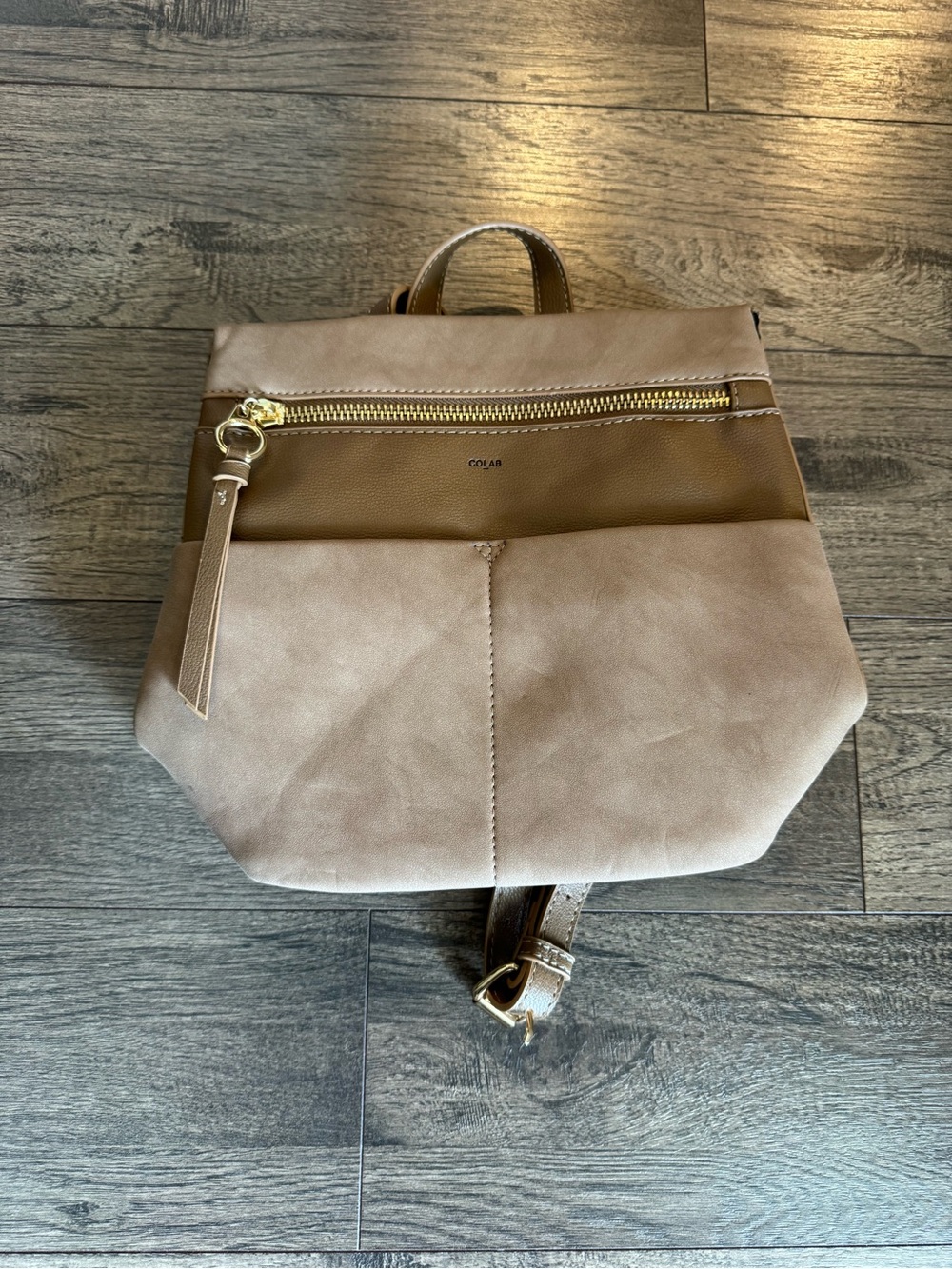 Tan Suede-Style Backpack
